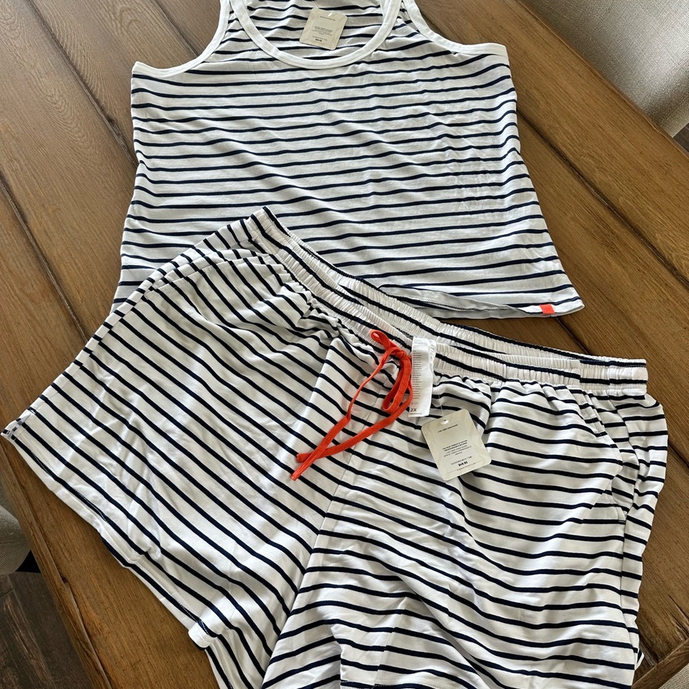 Fabletics Black and White Pajama Set Nautical Stripes